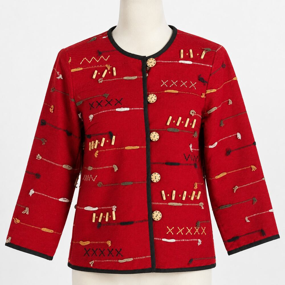 Vintage Indigo Moon Red Embroidered Button Front Jacket Womens Small NWOT